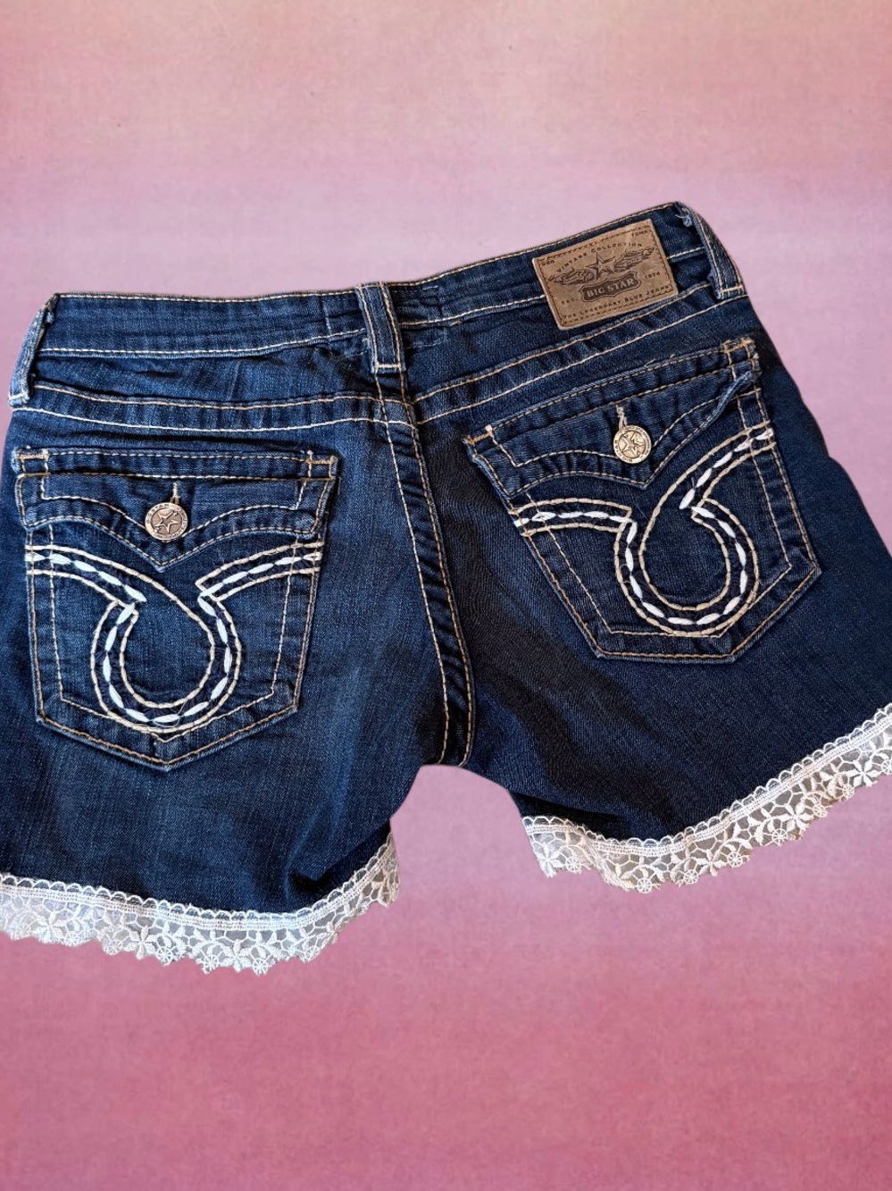 Big Star Women's Dark Blue Denim Lace Trim Shorts